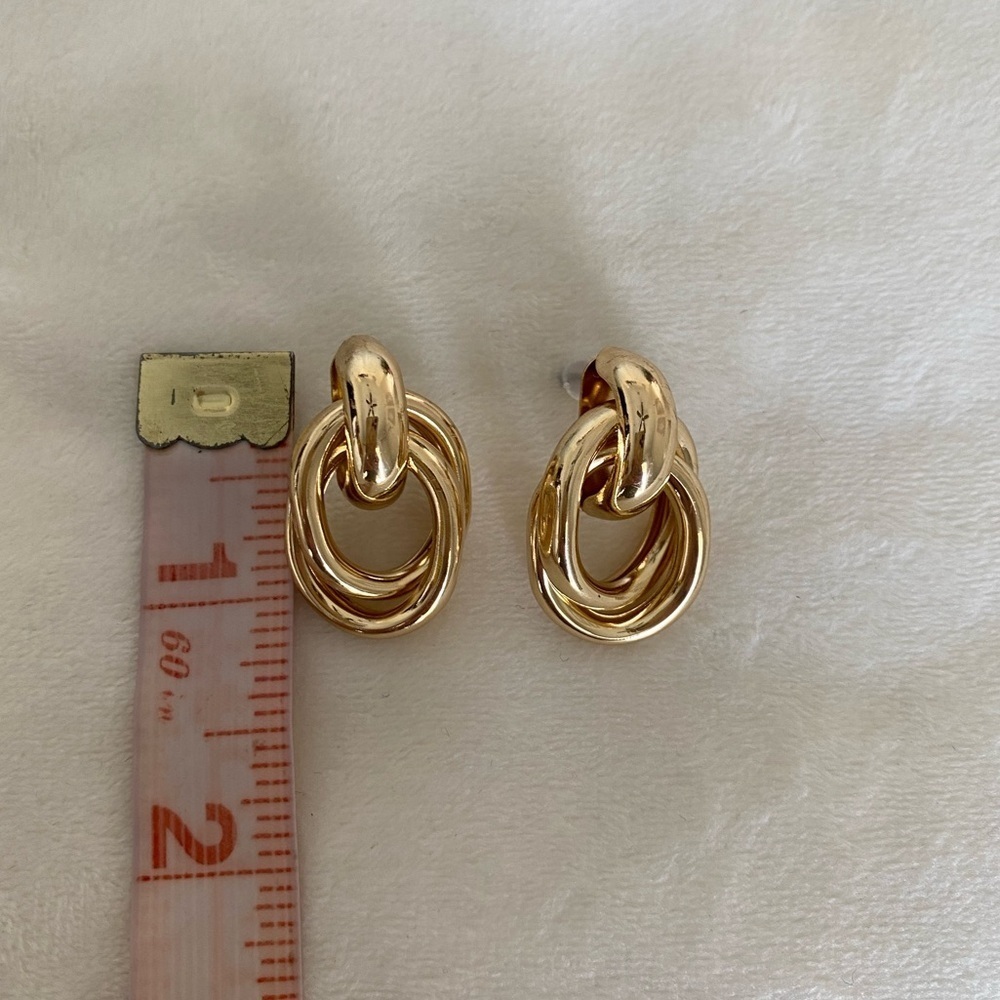 Gold Linked Dangle Hoop Loop Round Statement Earrings New - Picture 7 of 8